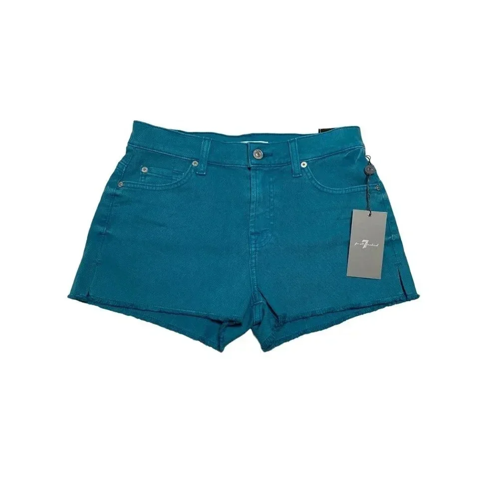 NWT 7 For All Mankind Teal Denim Cur Off Shorts-sz 26
